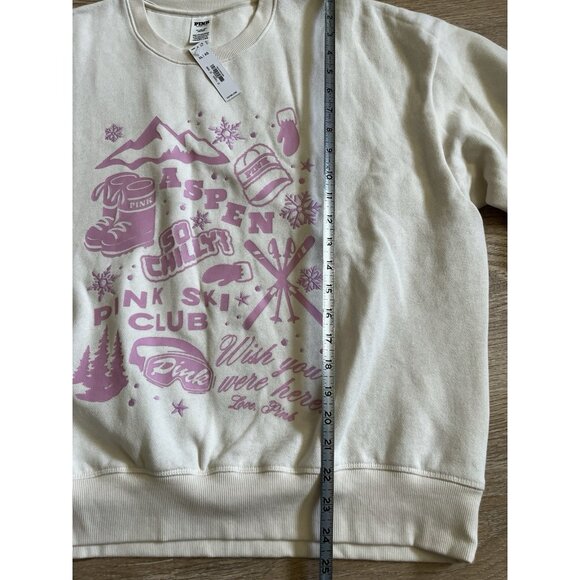 Pink Victoria Secret Winter Graphic Sweatshirt Off White XL Aspen Ski Boots - Picture 5 of 8